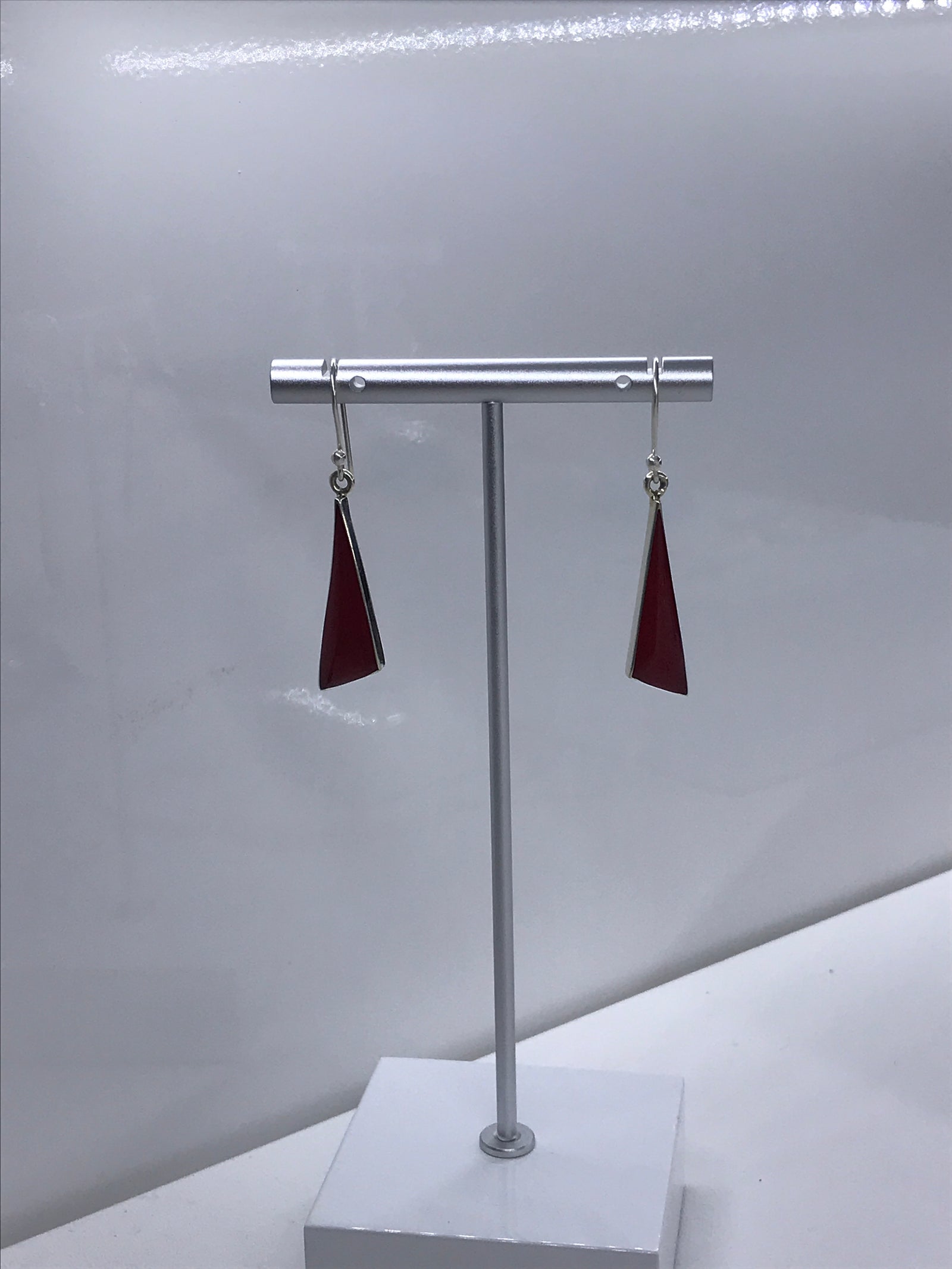 Triangle Shaped Stone Silver Earrings
