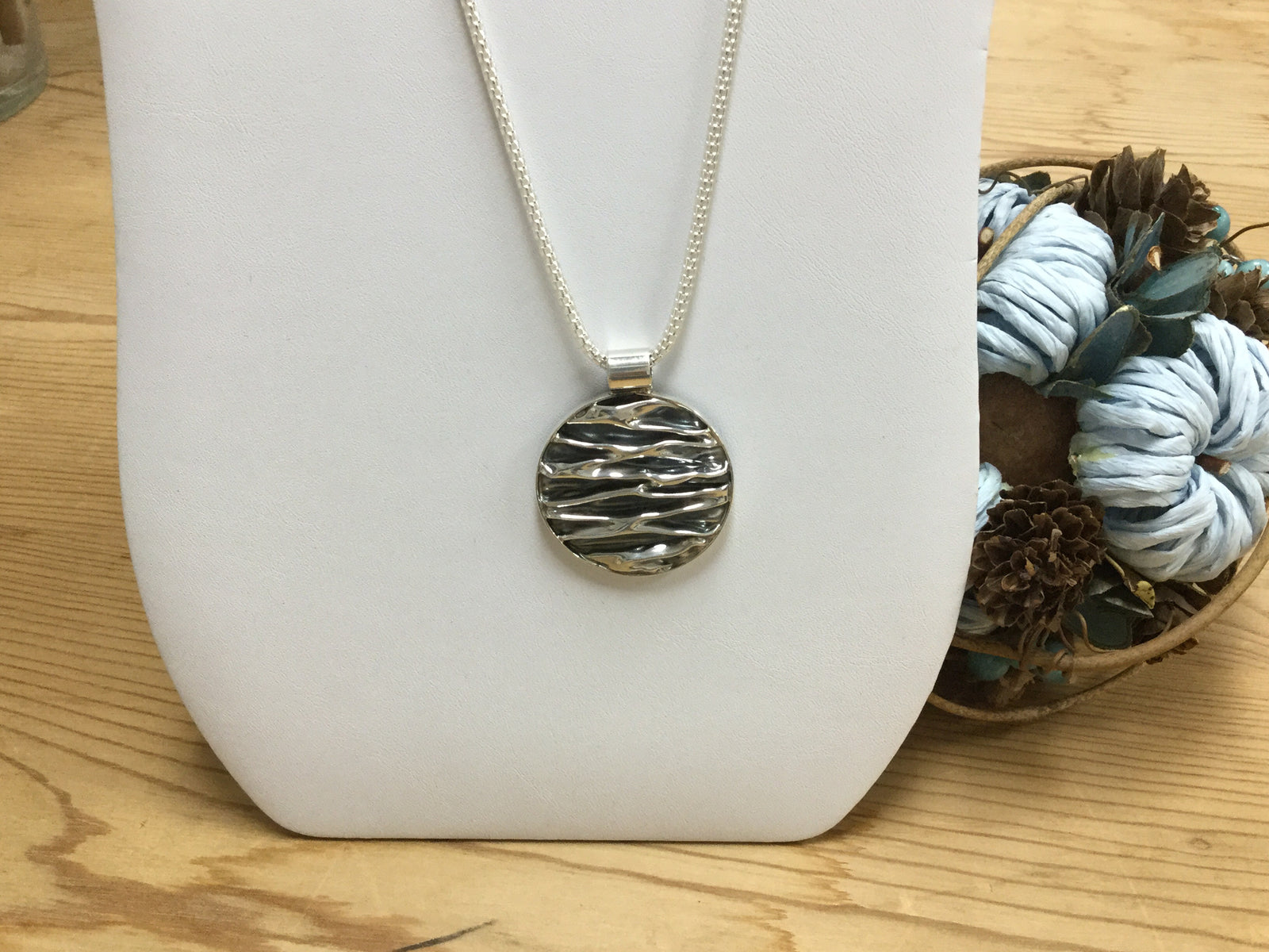 Wrinkled Circle Pendant with Chain