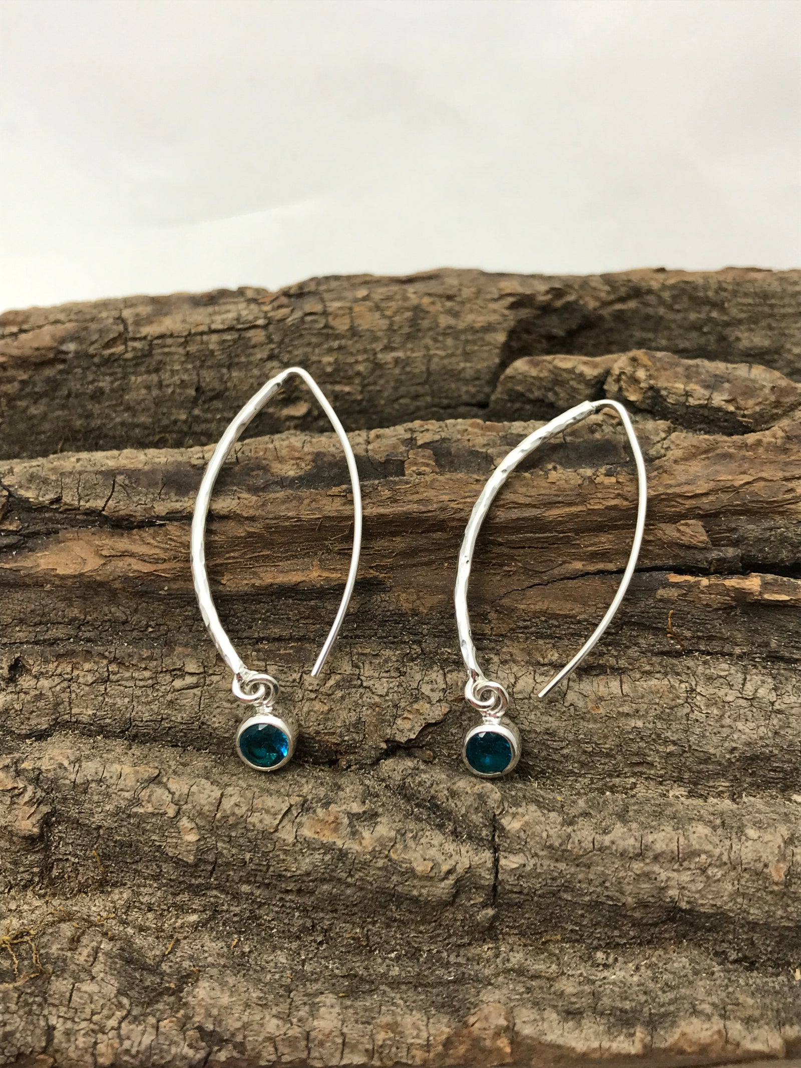 French Wire Hook  Blue Stone Silver Earrings