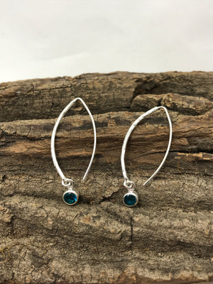 French Wire Hook  Blue Stone Silver Earrings