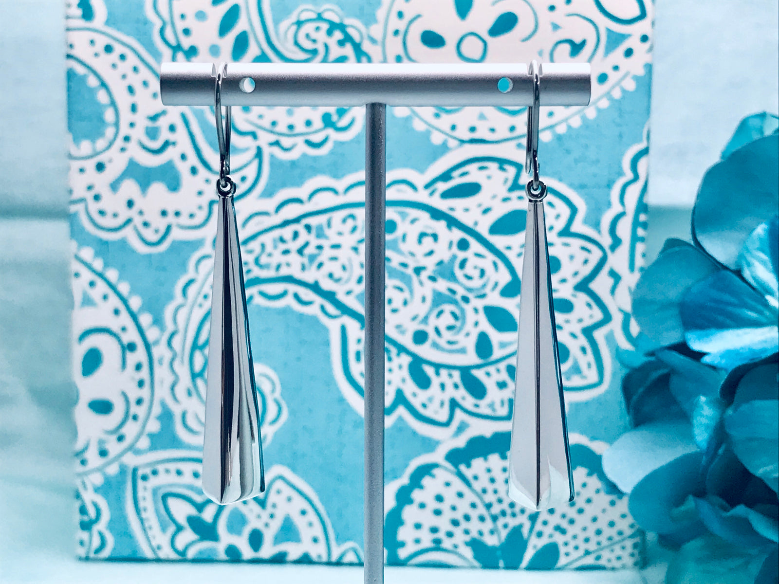 Long Triangle Shaped Modern Silver Earrings