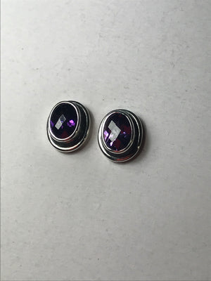Oval Stone Silver Earrings