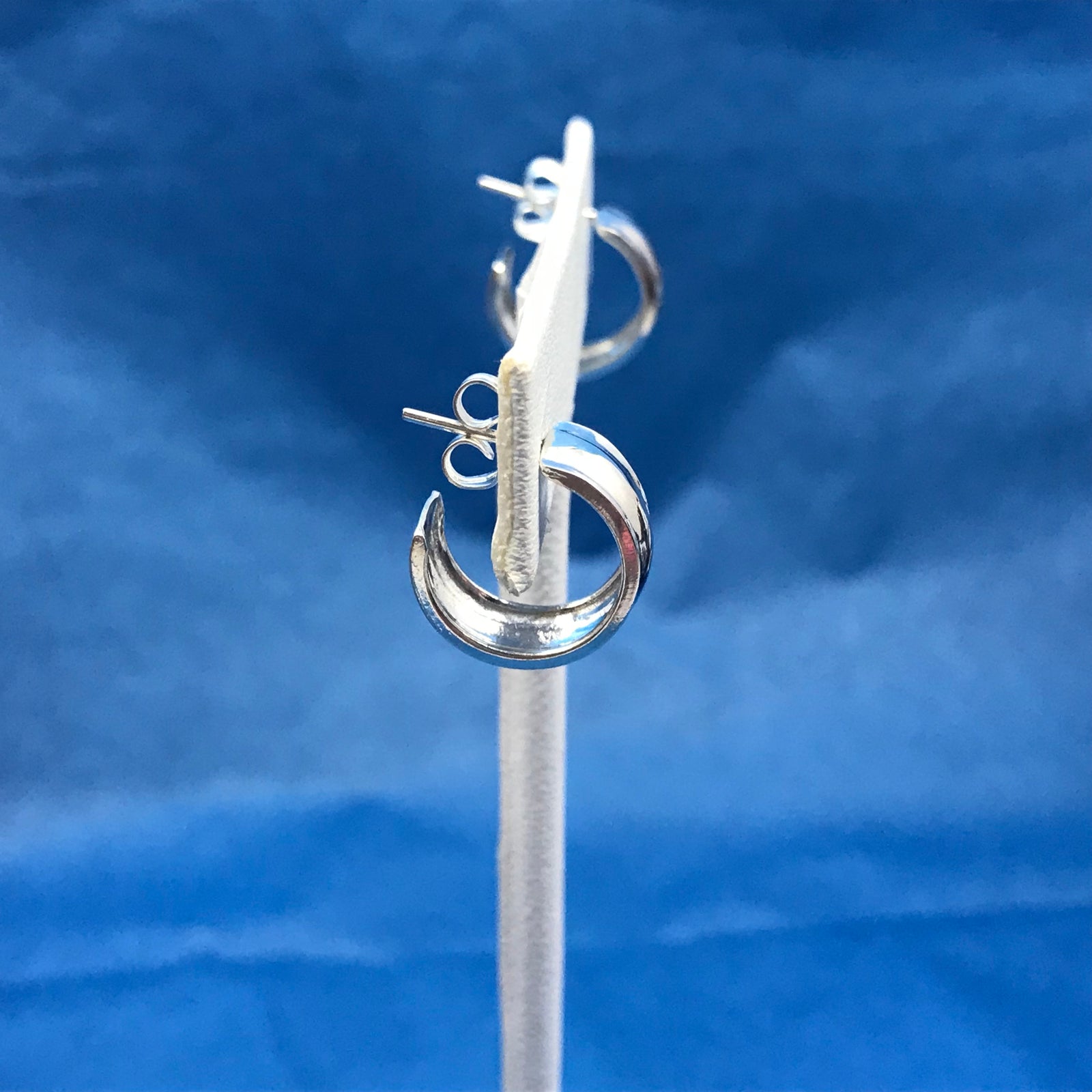 Wide Small Silver Hoop Ridged Earrings