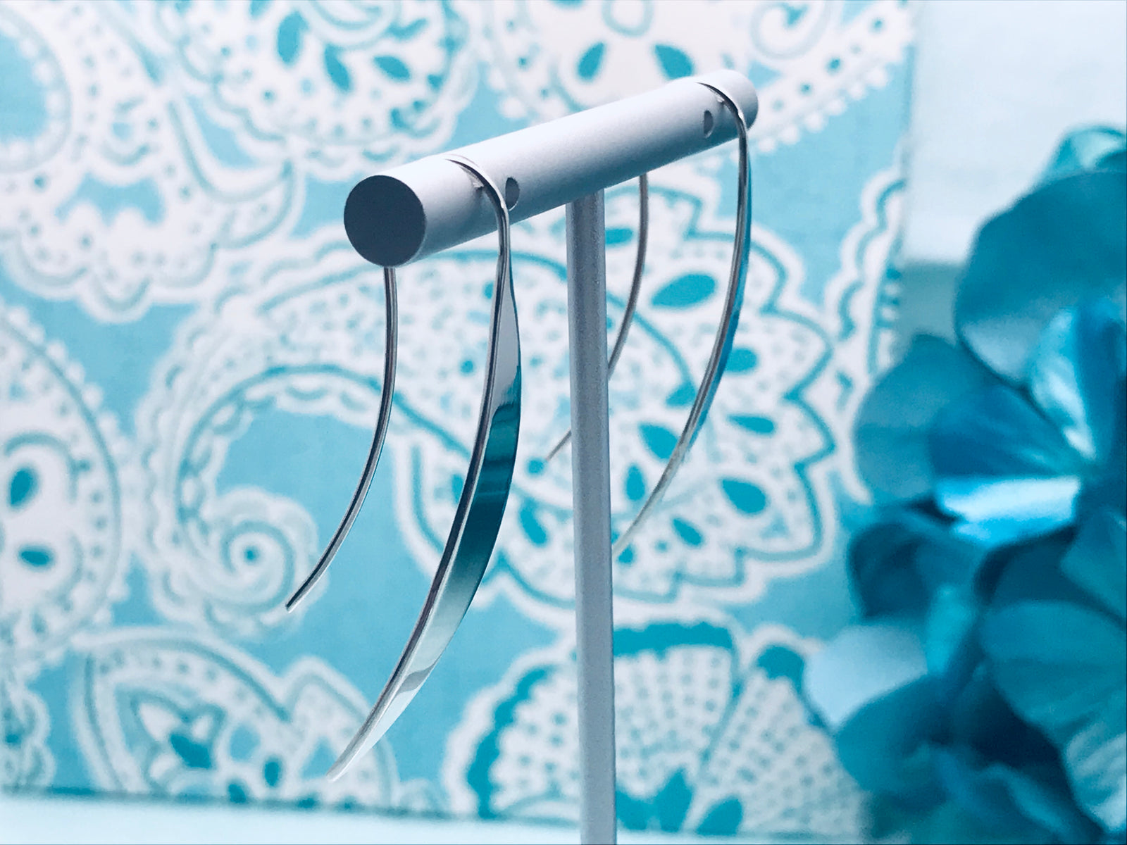 Modern Leaf French Hook Silver Earrings