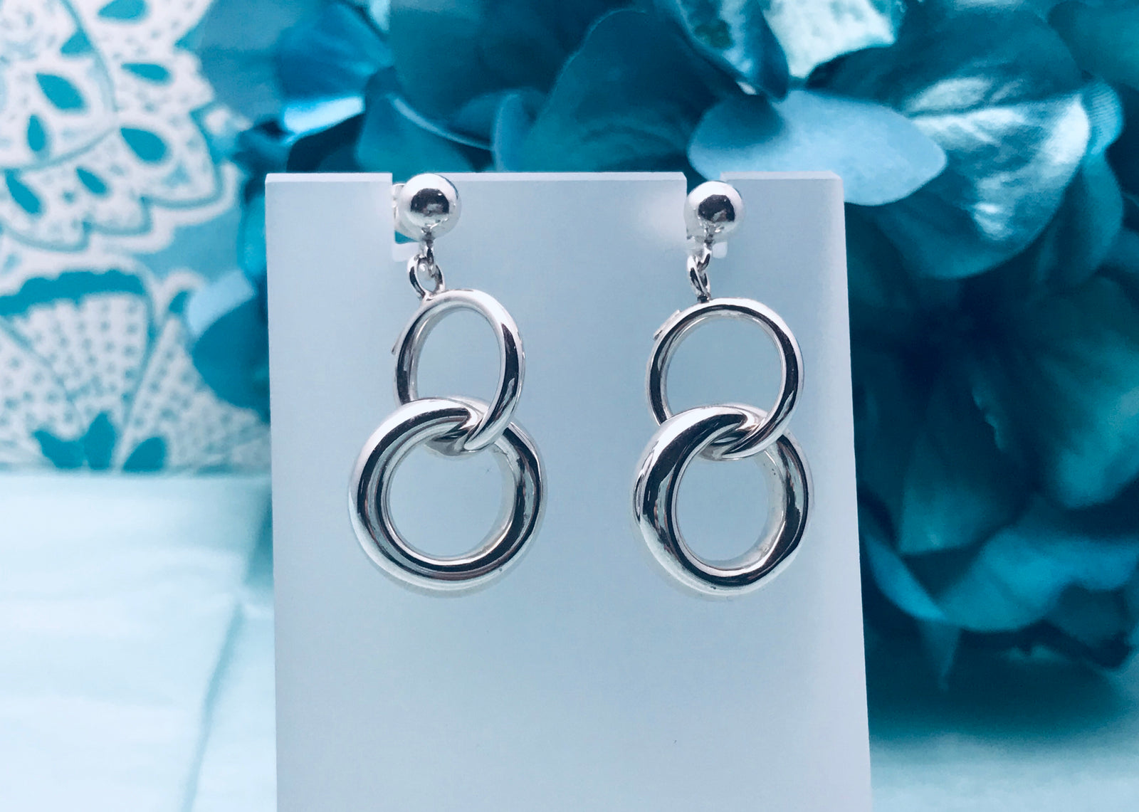 Double Circle Stud Silver Earrings
