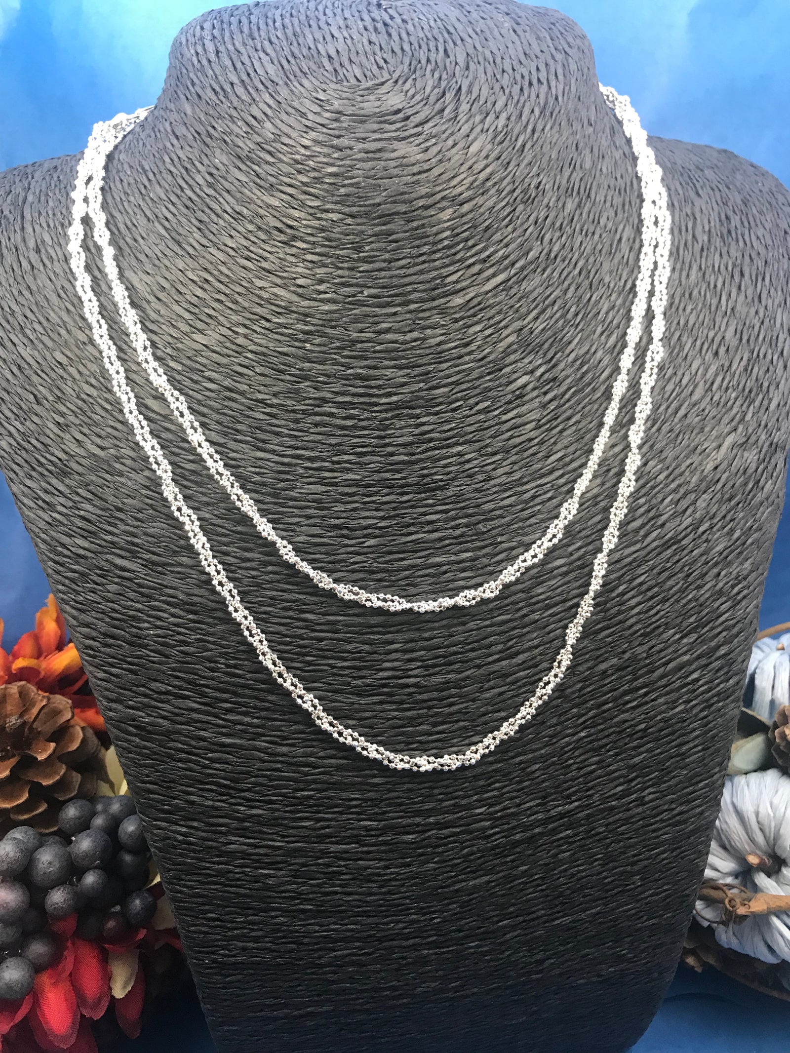 Braided Triple Ball Silver Chain