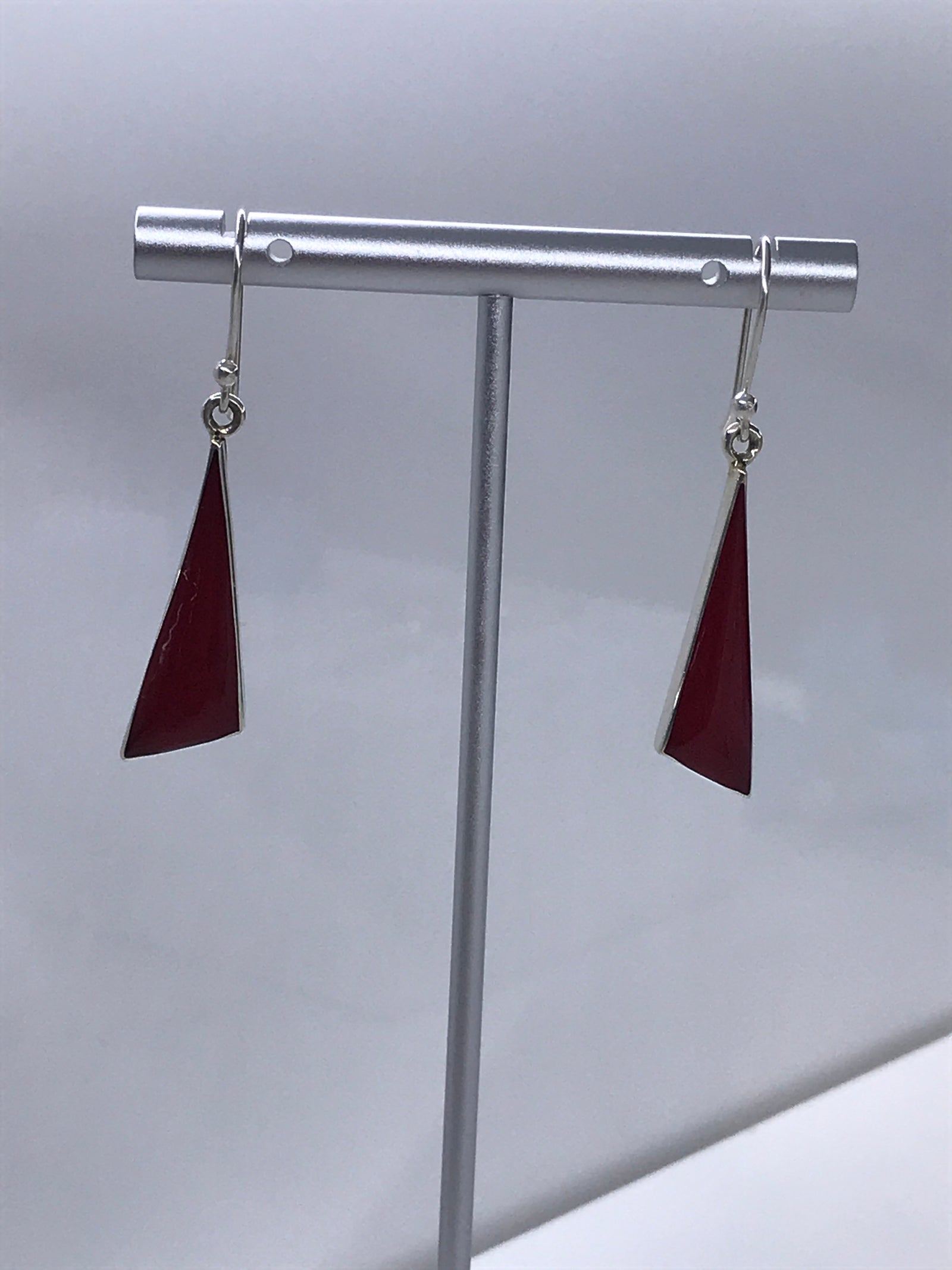 Triangle Shaped Stone Silver Earrings
