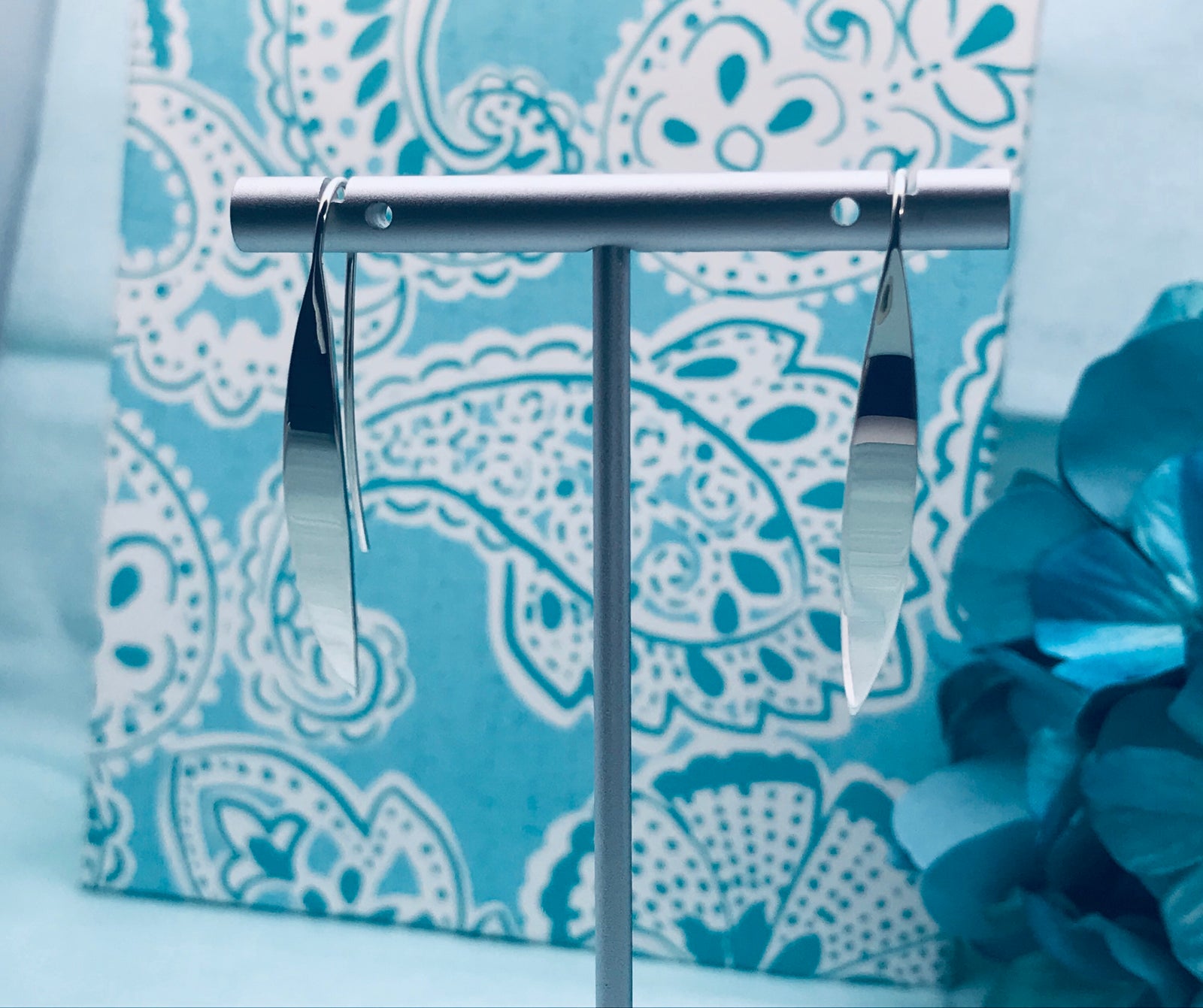 Modern Leaf French Hook Silver Earrings