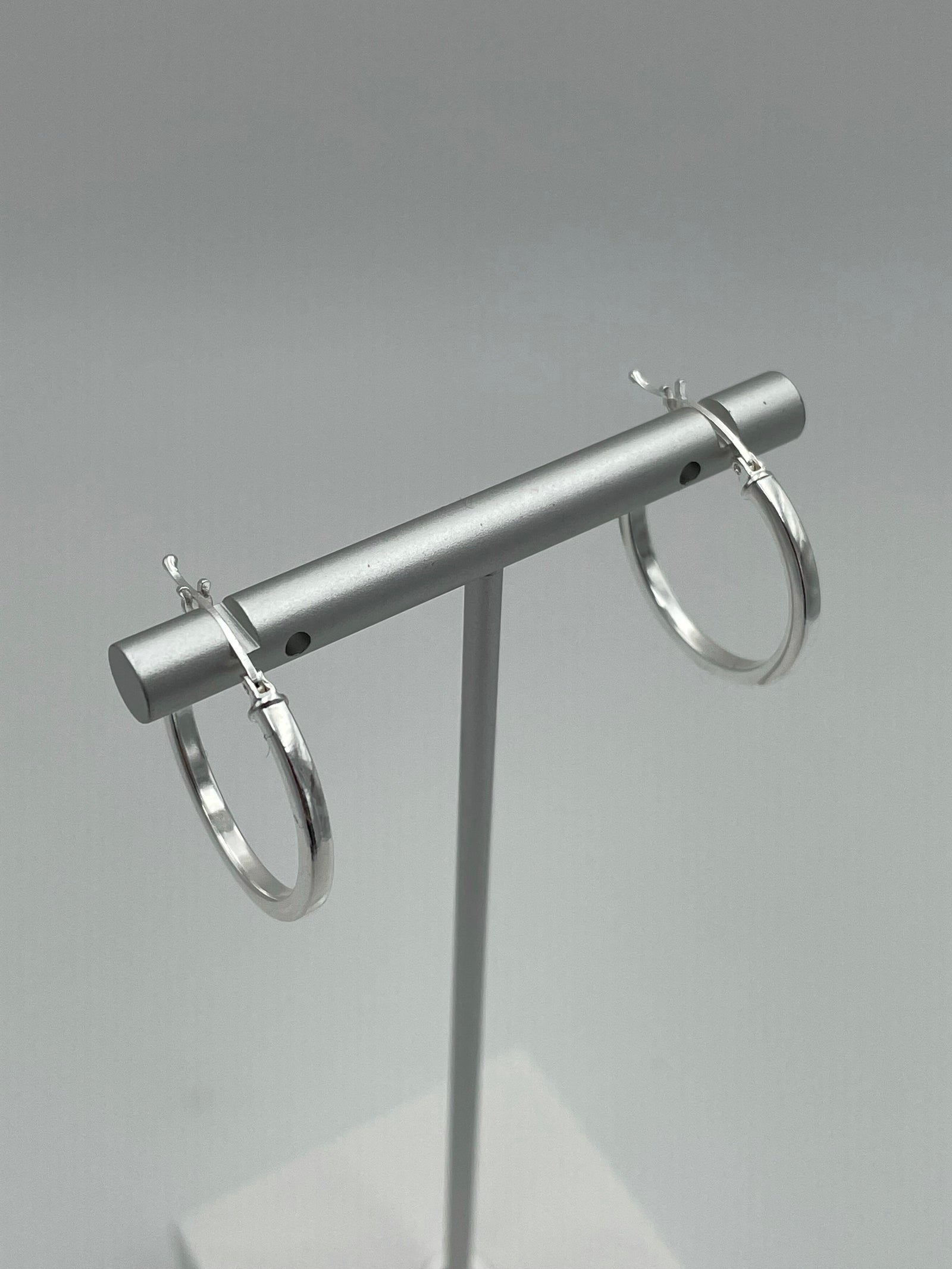 Medium Squared Hoop Silver Earrings