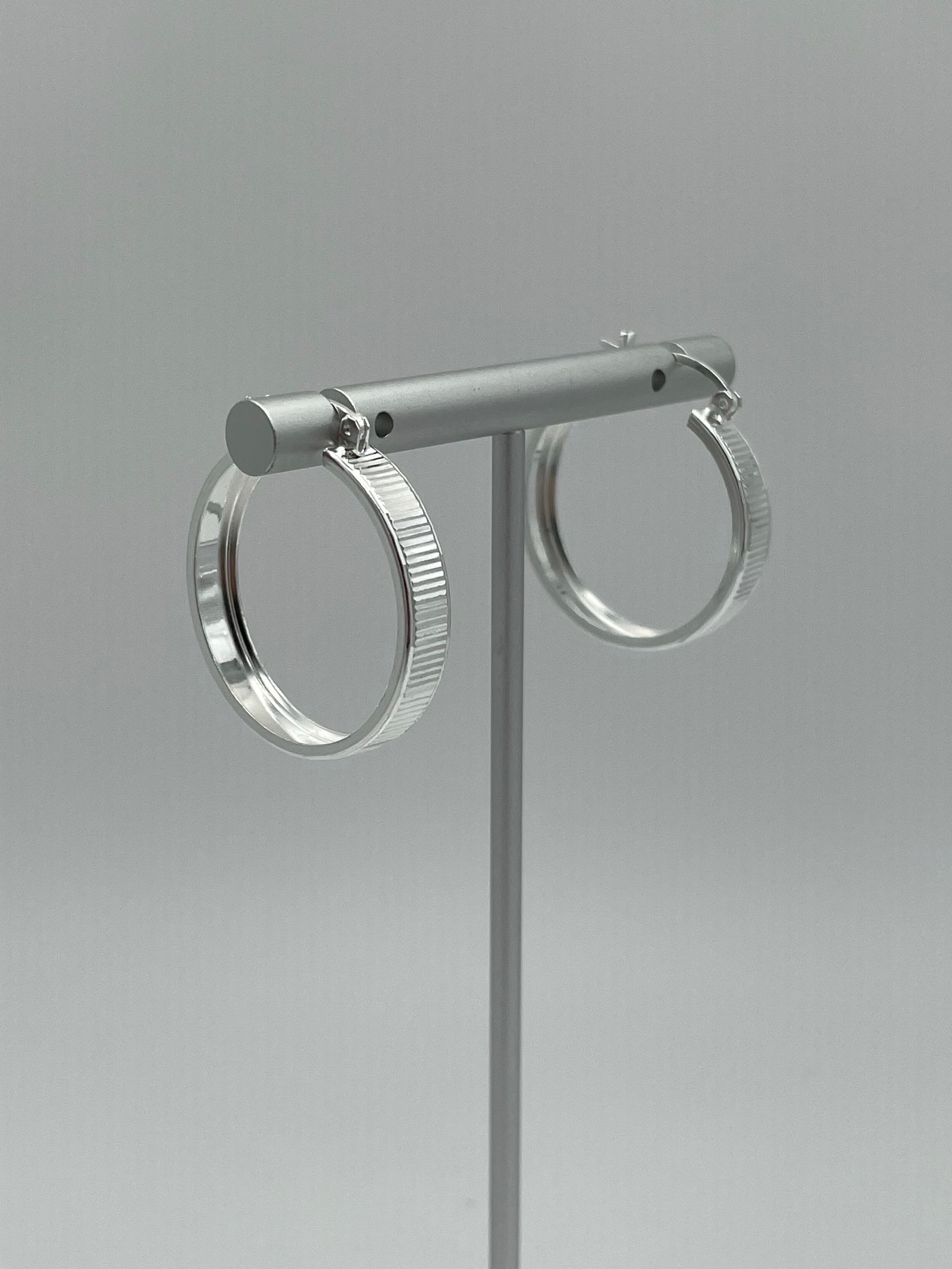 Splined Hoop Silver Earrings