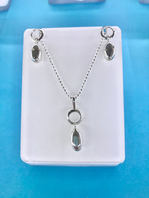 Circle and Drop Silver Pendant and Earrings Set
