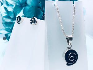 Round Swirl Dark Silver Necklace and Earrings Set