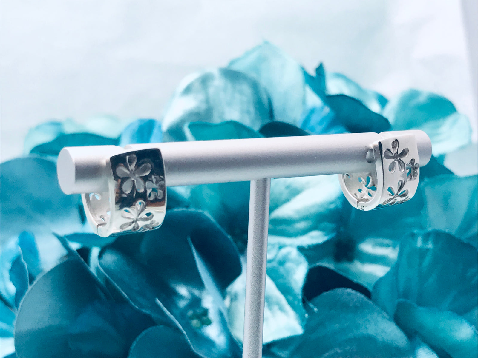 Flower Hugging Silver Earrings