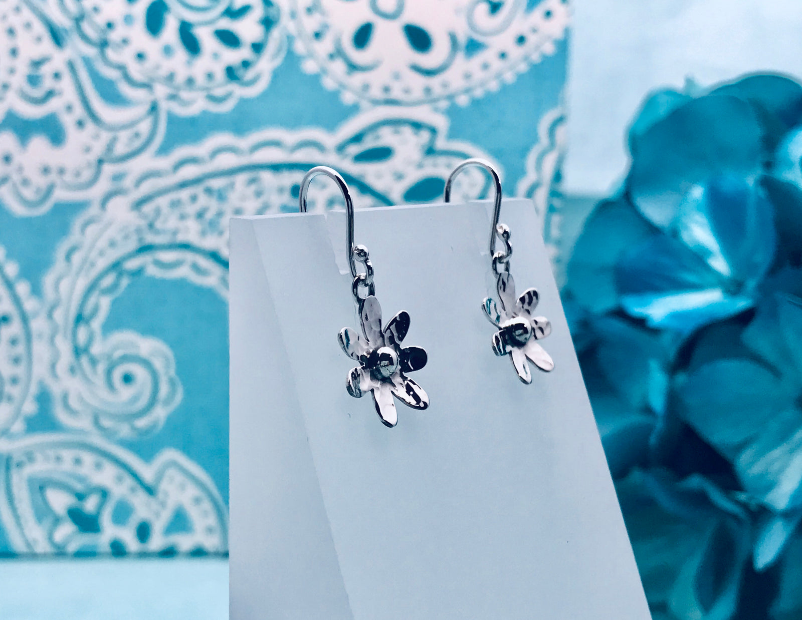 Daisy Flower Silver Hook Earrings