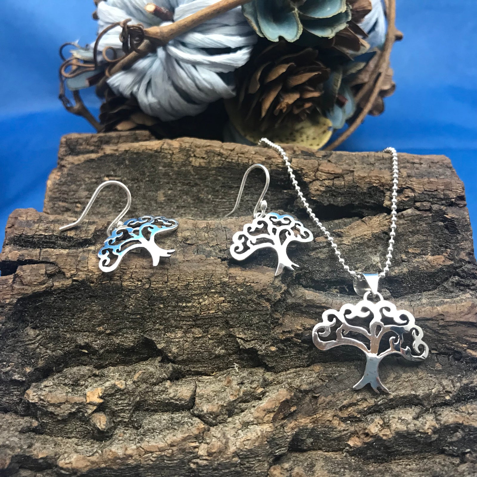 Tree of Life Silver Necklace and Earrings Set