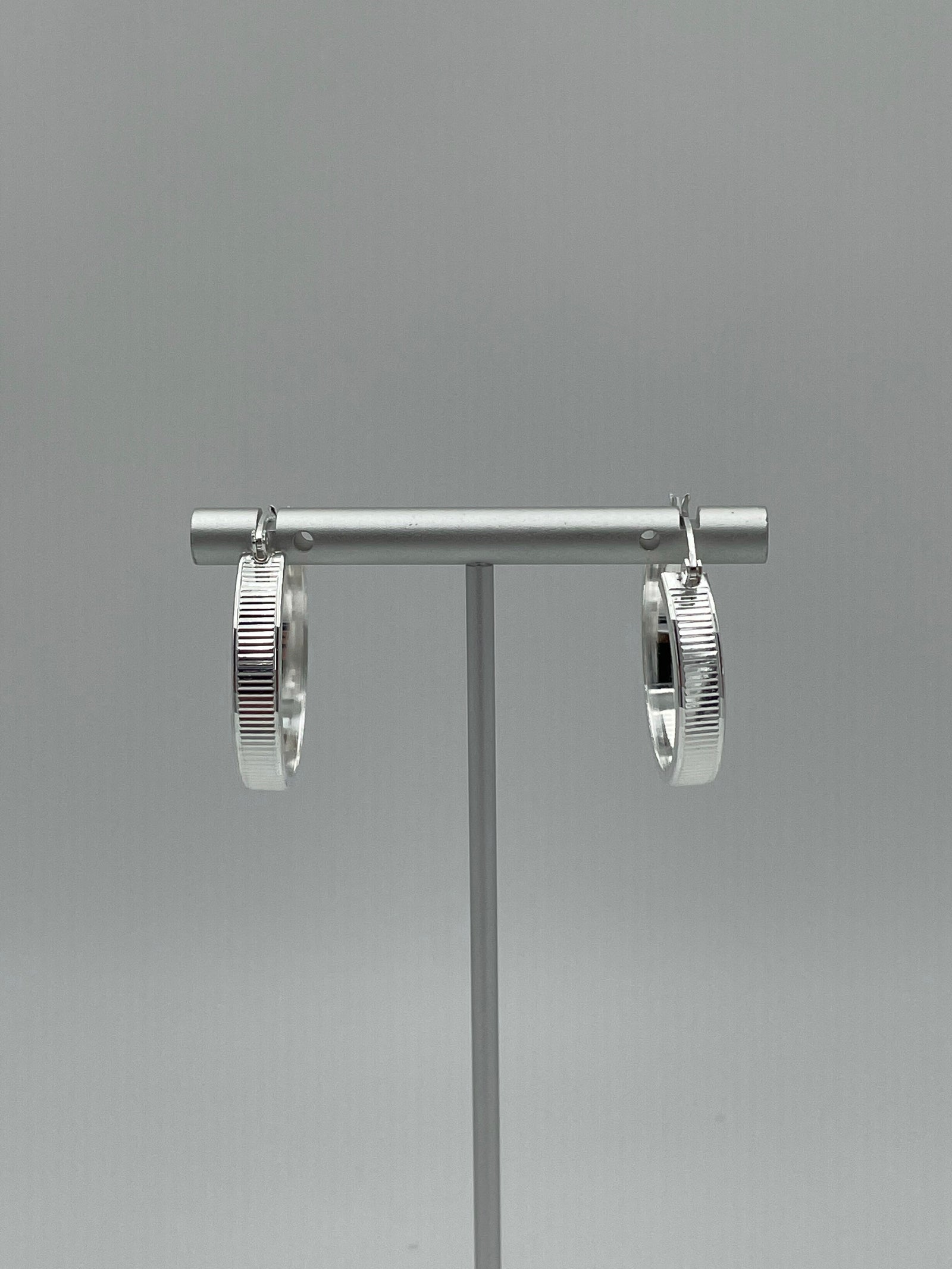 Splined Hoop Silver Earrings