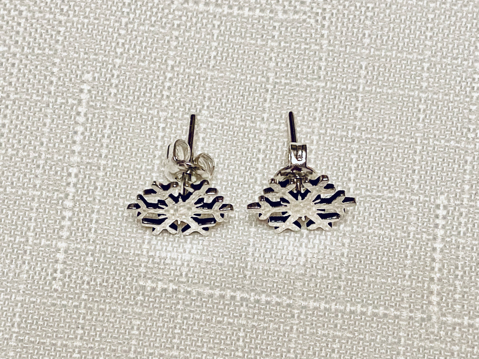 Flat Snowflake Shaped Stud Silver Earrings