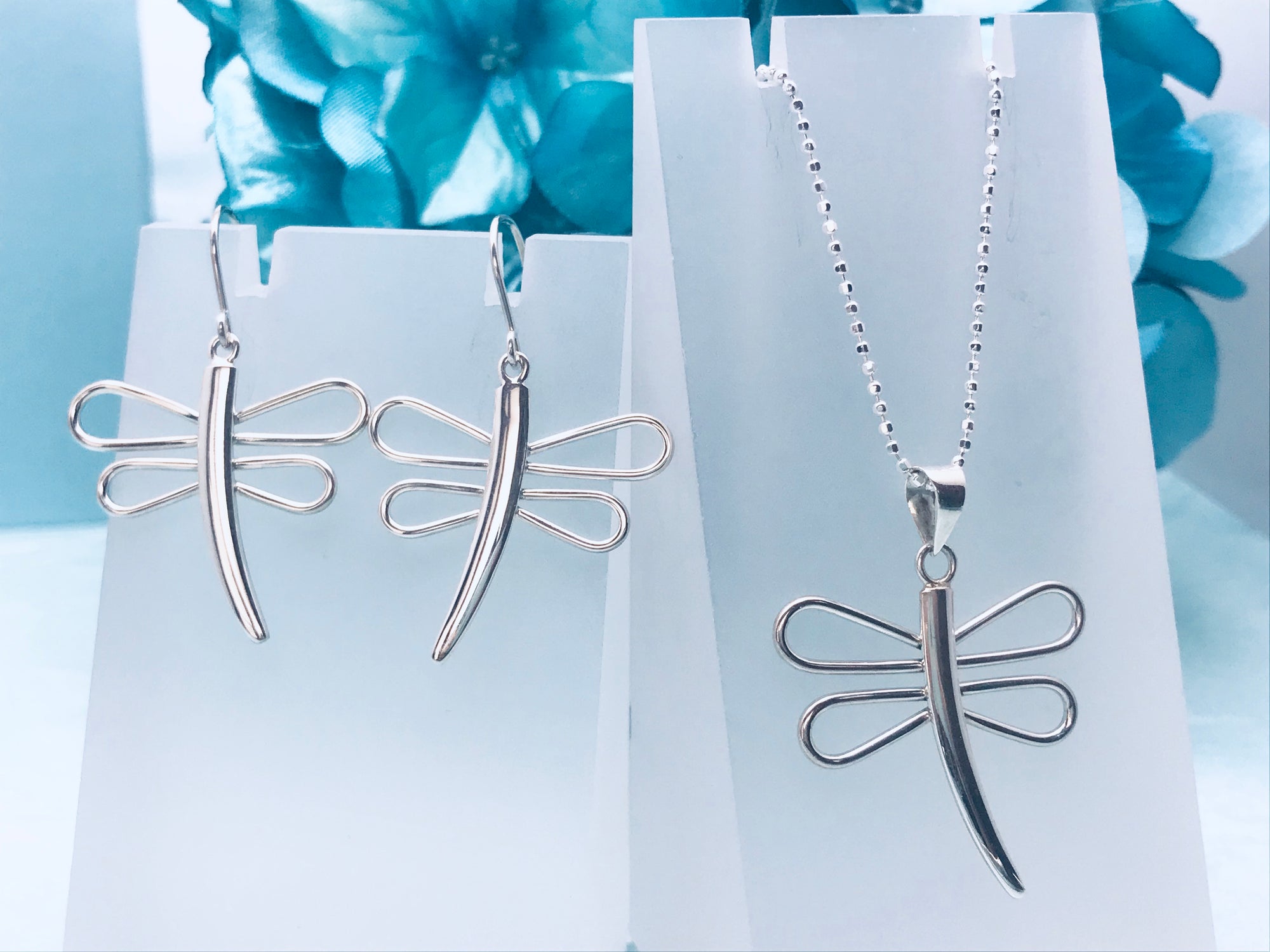 Dragonfly Silver Necklace and Earrings Set