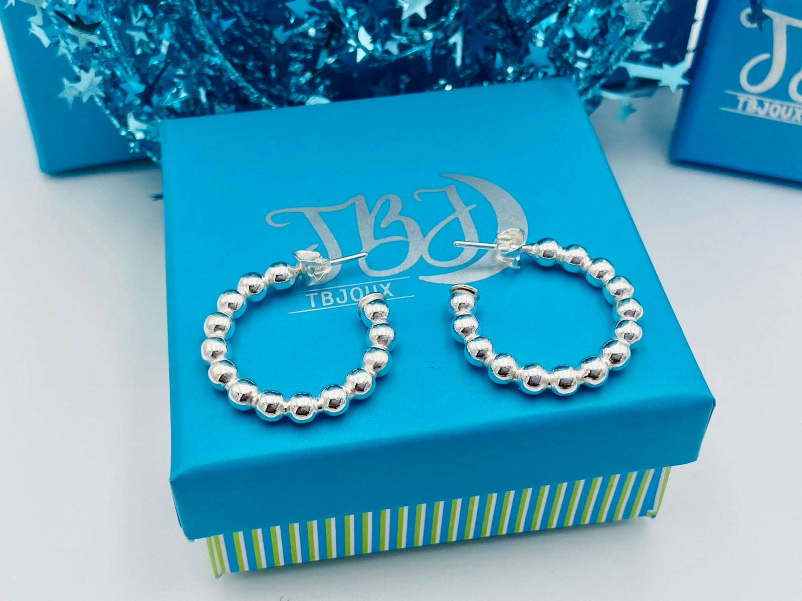 Multi Spheres Hoop Silver Earrings