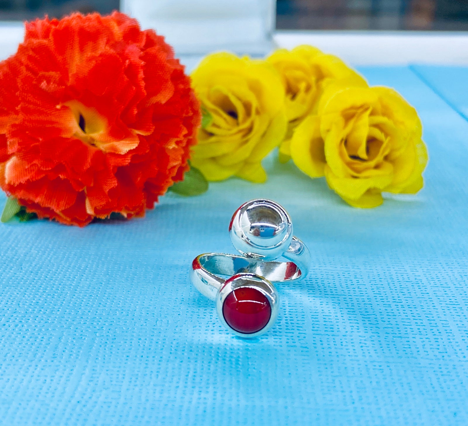 Red Stone and Ball Ring