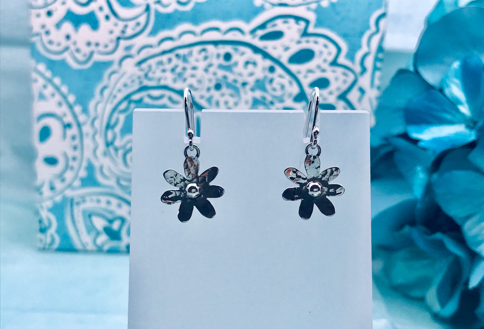 Daisy Flower Silver Hook Earrings