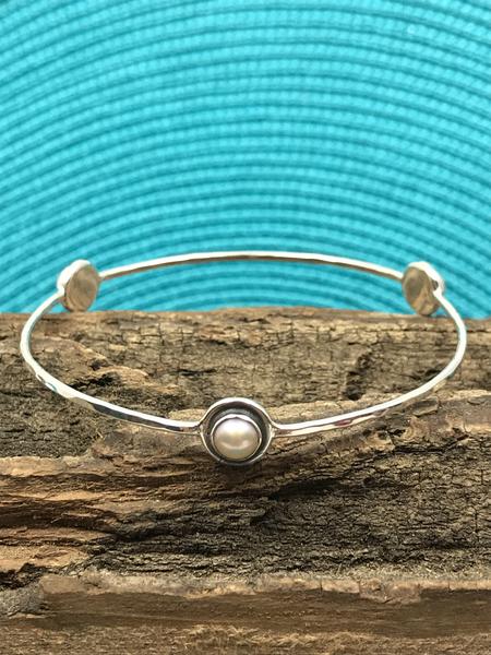 Triple Pearl Solid Silver Bangle