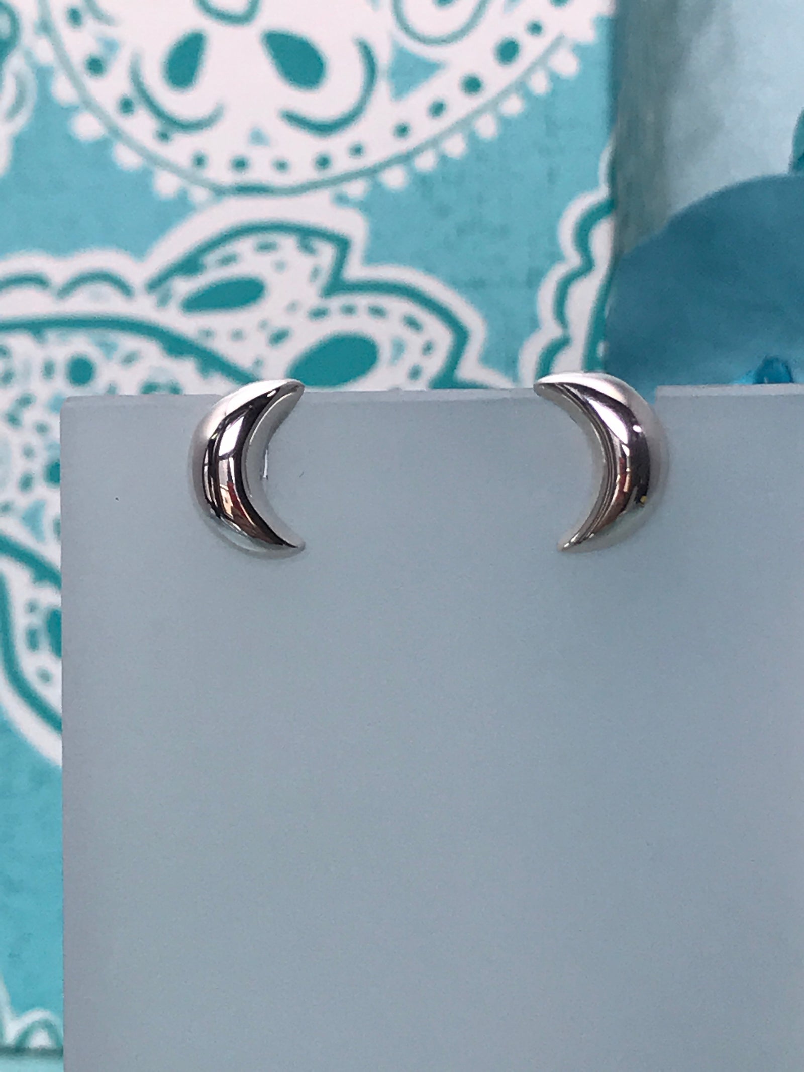 Crescent Moon Shaped Stud Silver Earrings