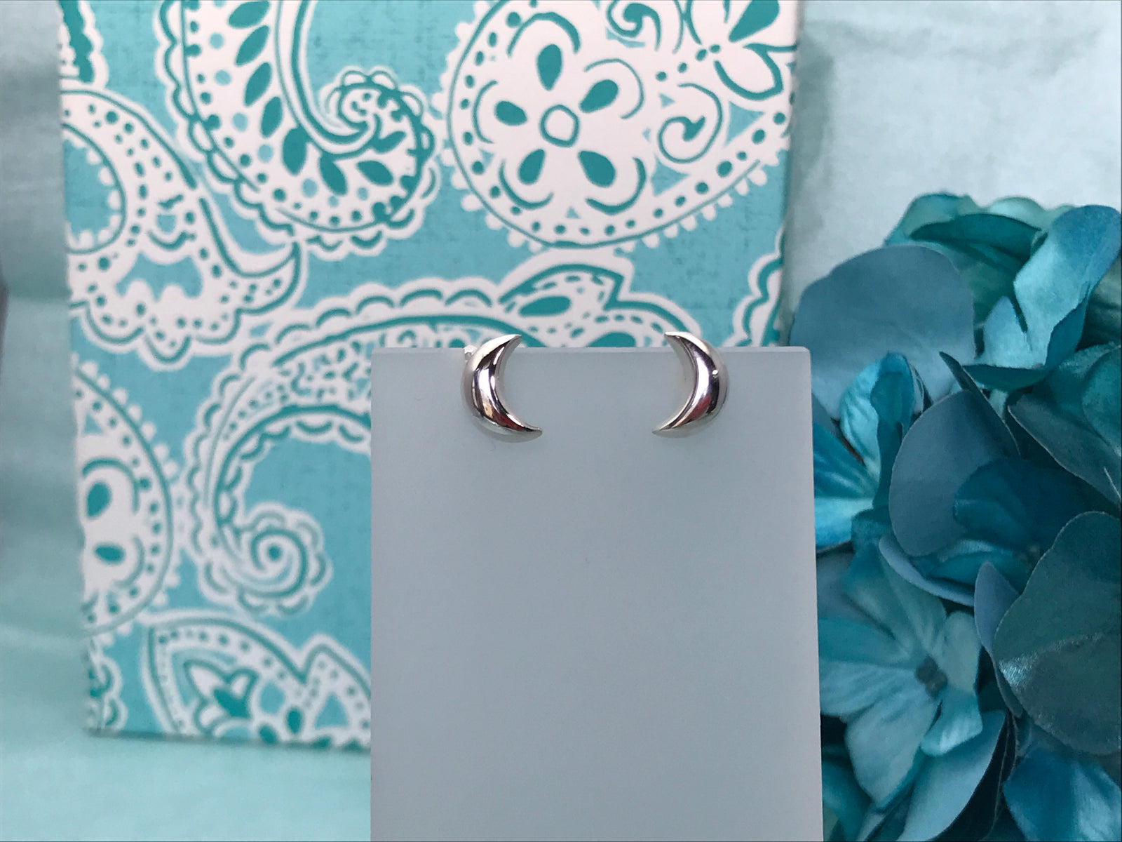 Round Crescent Moon Shaped Silver Earrings