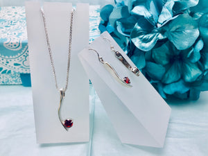 Modern Zirconia and Silver Pendant and Earrings Set