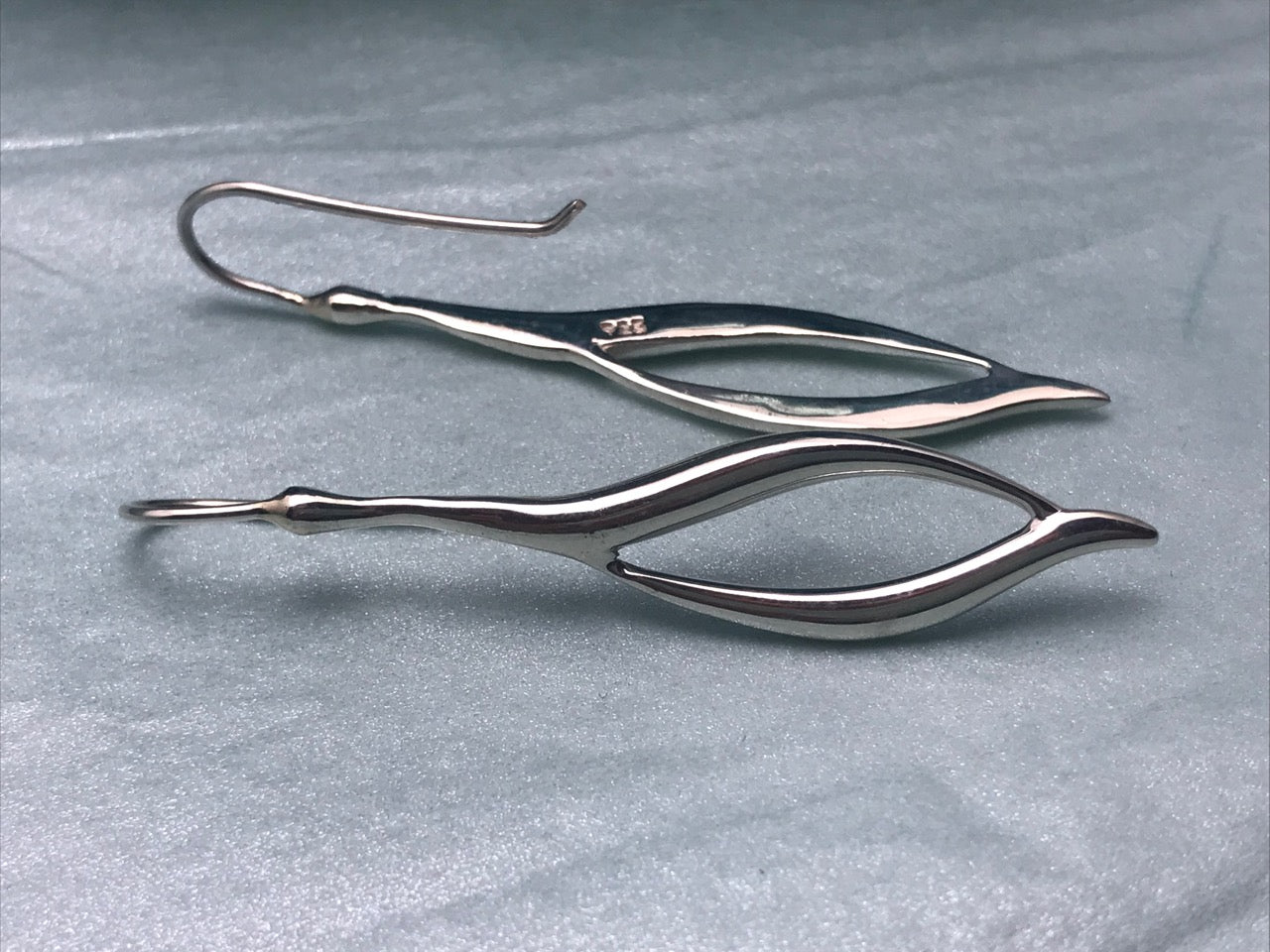 Long Modern Leaf Silver Earrings