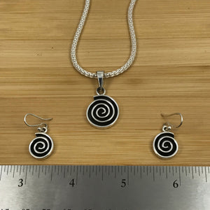 Swirl Flat Round Pendant and Earrings Set